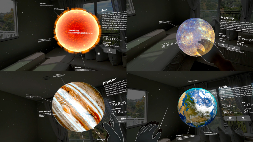 Hands interacting with Cosmic XR in mixed reality