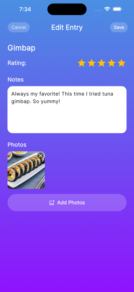 Food Discovery app screen