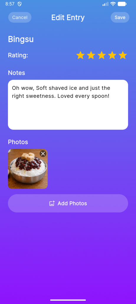 Food Discovery app screen