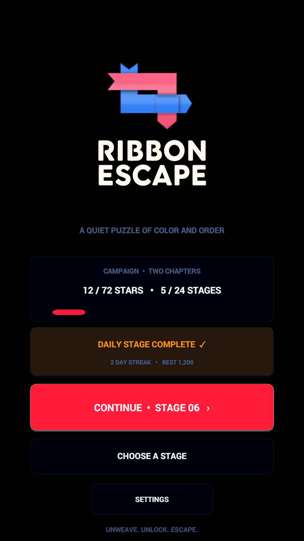 Ribbon game home screen